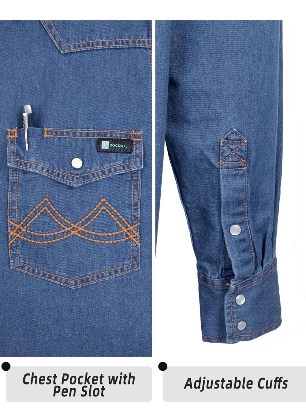 NWT 5X Plus Men's Blue Western Denim Shirt With Pearl Snap Buttons Ranch Cowboy - Picture 7 of 7
